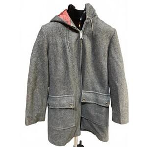 50's Davis of Boston Women’s Gray Wool Coat w/Red FauxFur Lining Mid-Century USA